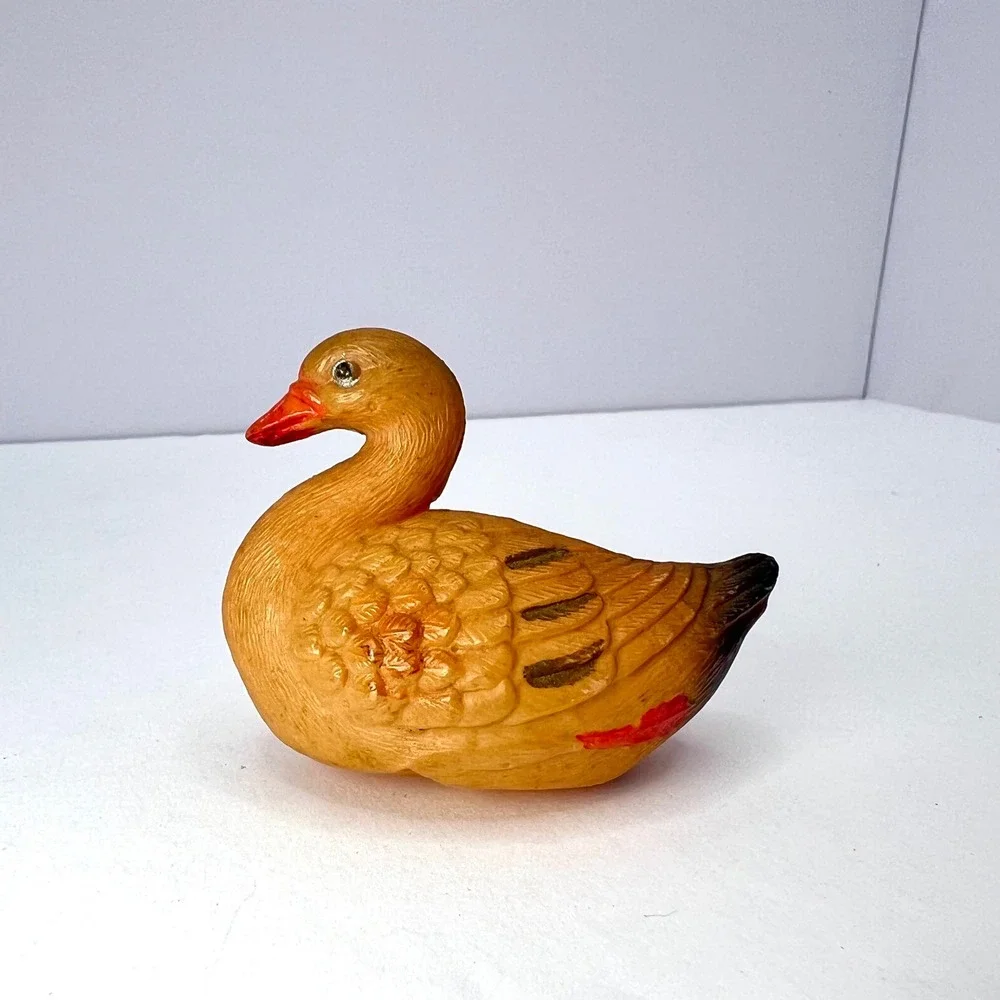 Antique Celluloid Miniature Duck Figurines 1930s Lot of 2 Toy Mallard Rattle‎